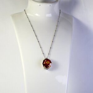 925 Sterling Silver Citrine Gemestone Necklace Free Chain